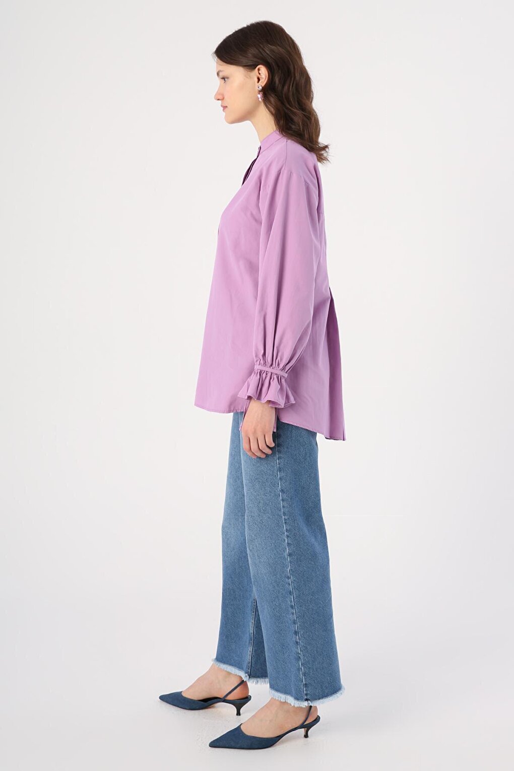 Lilac Collar Shirt Tunic with Pleat Detail on the Back