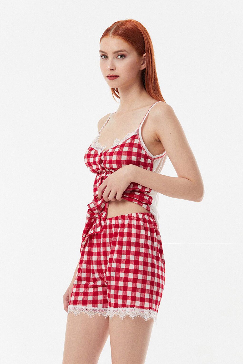 Gingham Patterned Shorts Pajama Set