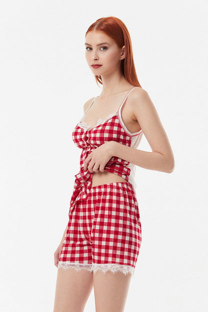 Gingham Patterned Shorts Pajama Set