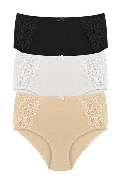 Cotton Lace Sides High Waist Plus Size Women's Panties 3-Piece