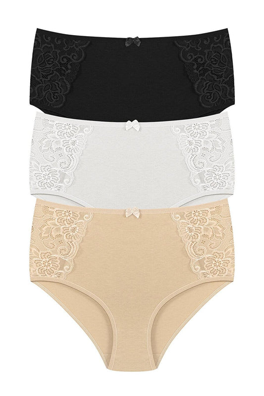 Cotton Lace Sides High Waist Plus Size Women's Panties 3-Piece