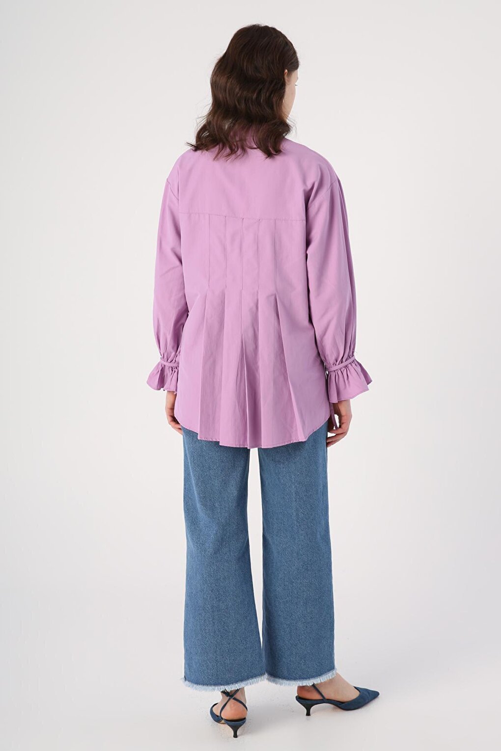 Lilac Collar Shirt Tunic with Pleat Detail on the Back