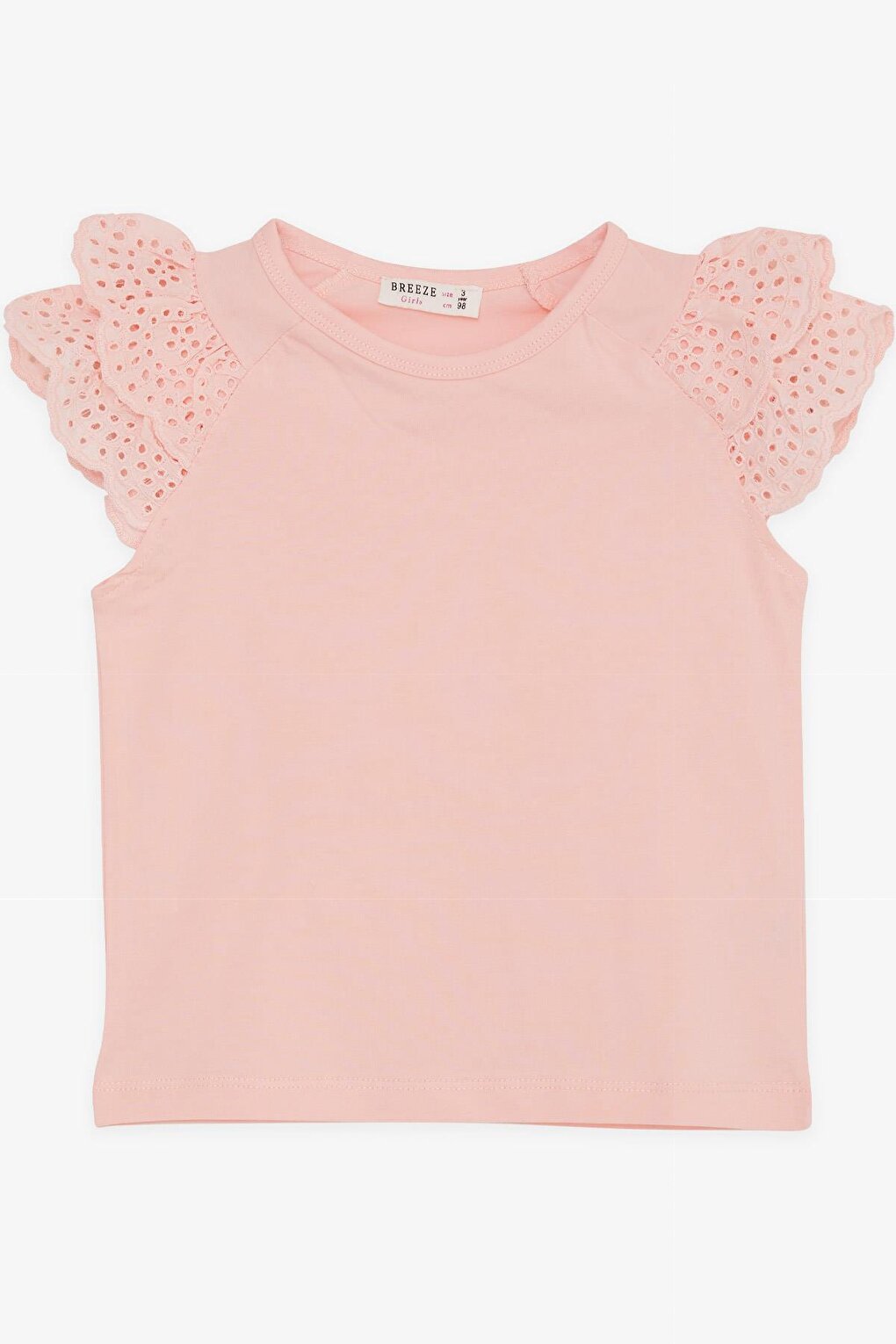 Girl's T-Shirt Sleeves in Salmon with Guipure Embroidery (Ages 3-8)