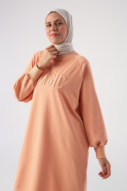 Salmon Large Size Embroidered Sweat Tunic