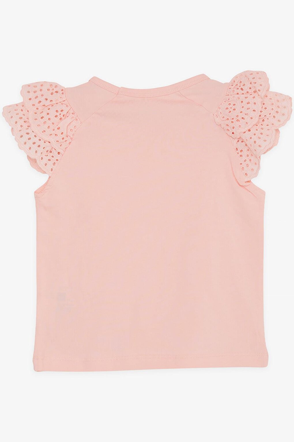 Girl's T-Shirt Sleeves in Salmon with Guipure Embroidery (Ages 3-8)