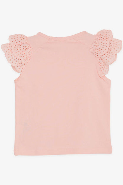 Girl's T-Shirt Sleeves in Salmon with Guipure Embroidery (Ages 3-8)