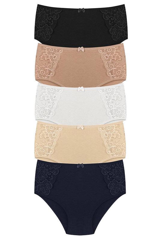 Cotton Lace Sides High Waist Plus Size Women's Panties 5-pack