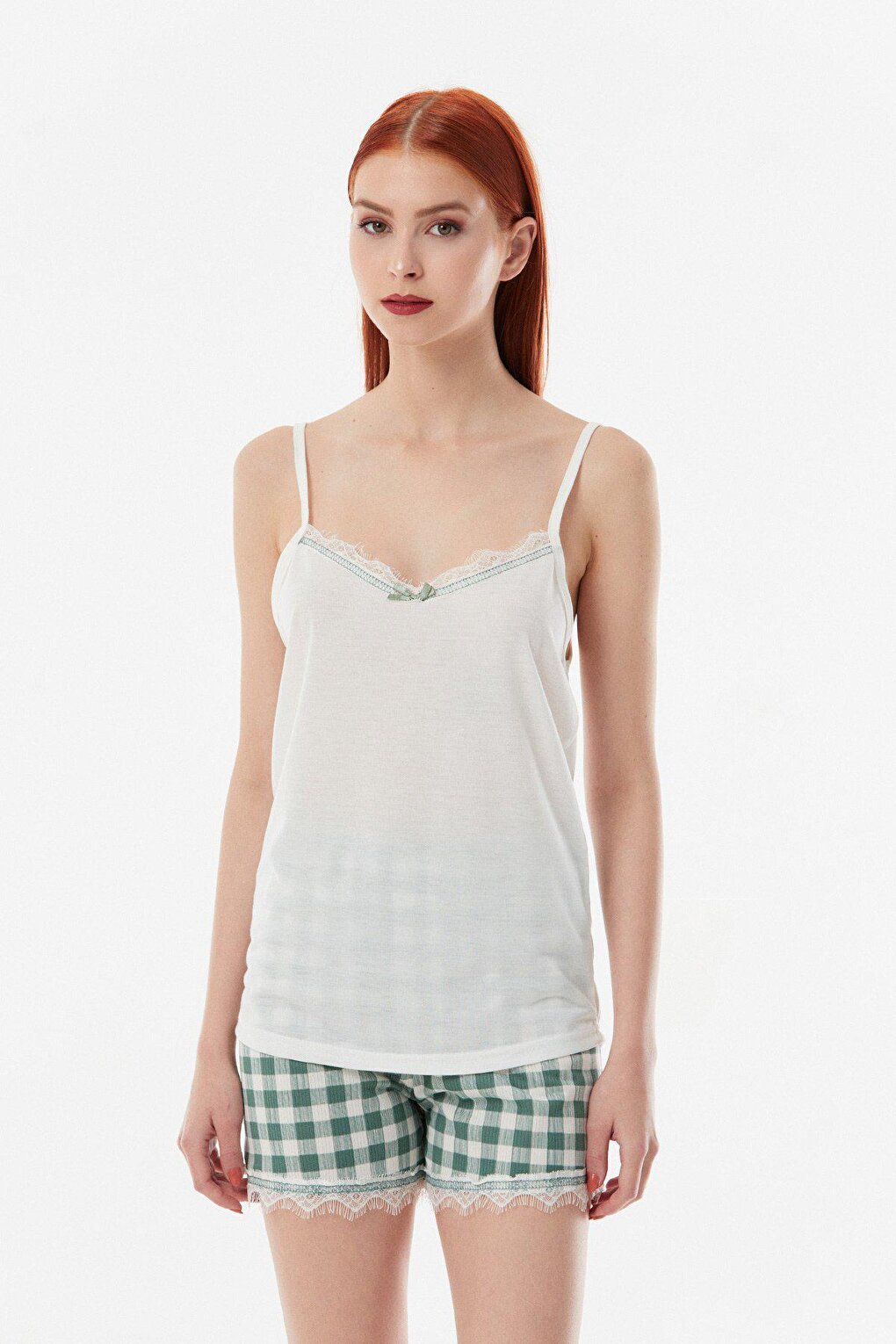 Gingham Patterned 3-Piece Pajama Set with Shorts