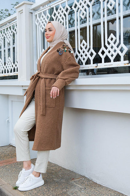 Shoulder Embroidered Pocket Coat Mink