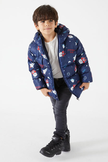 Boy's Coat Character Printed Navy Blue 15628