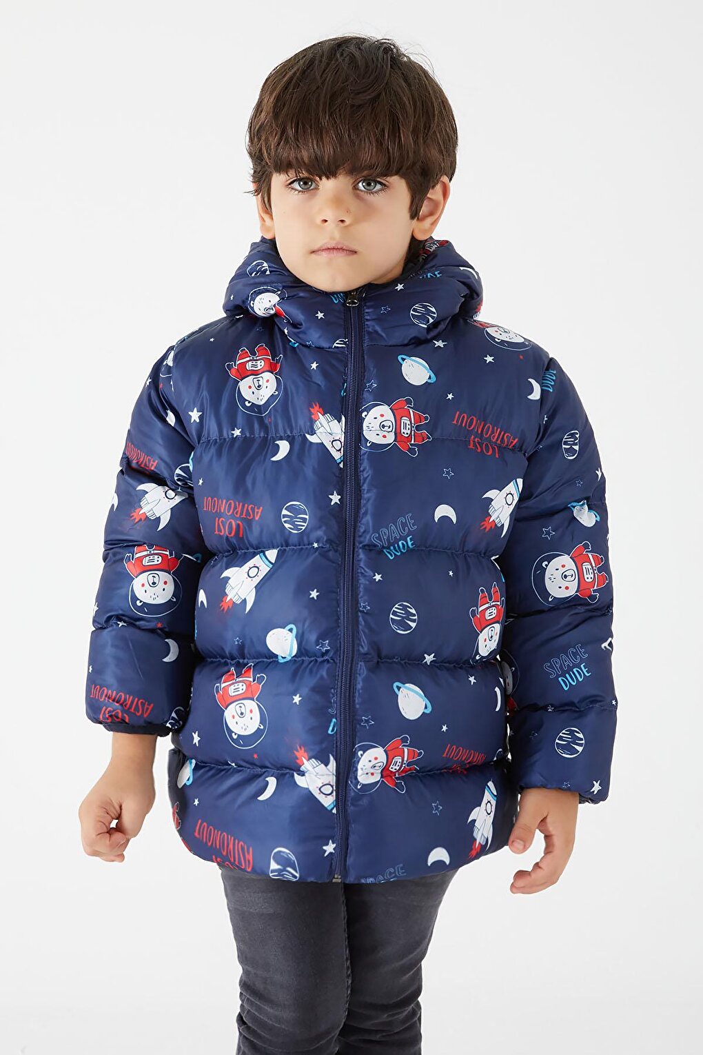 Boy's Coat Character Printed Navy Blue 15628