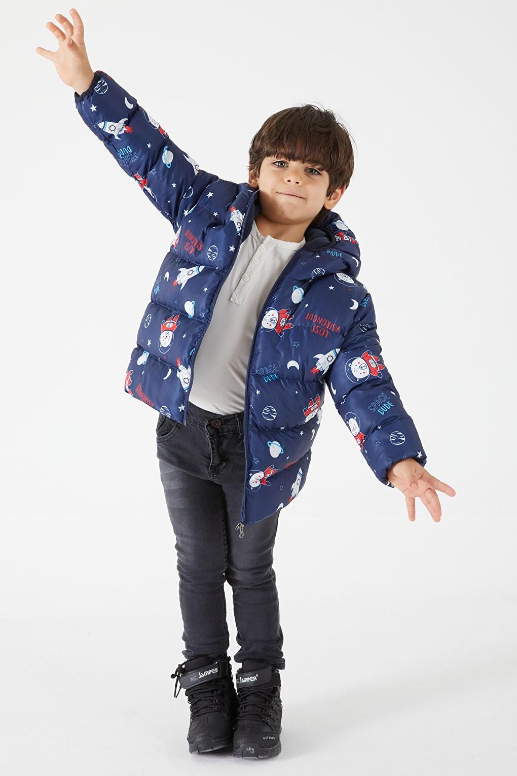 Boy's Coat Character Printed Navy Blue 15628