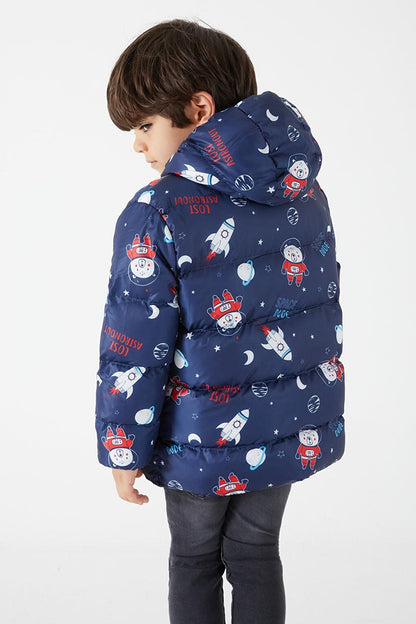 Boy's Coat Character Printed Navy Blue 15628