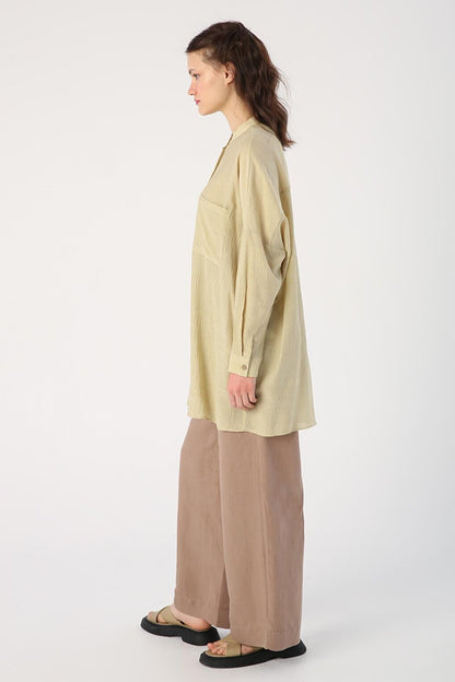 Olive Pocket Magnificent Collar Shirt Tunic