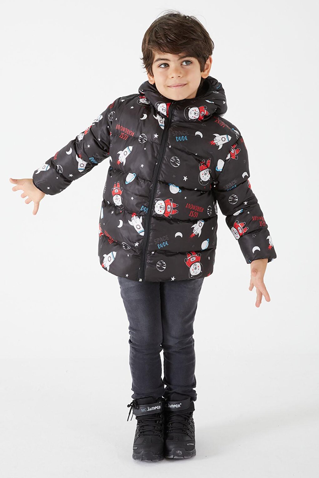 Boy's Coat Character Printed Black 15631