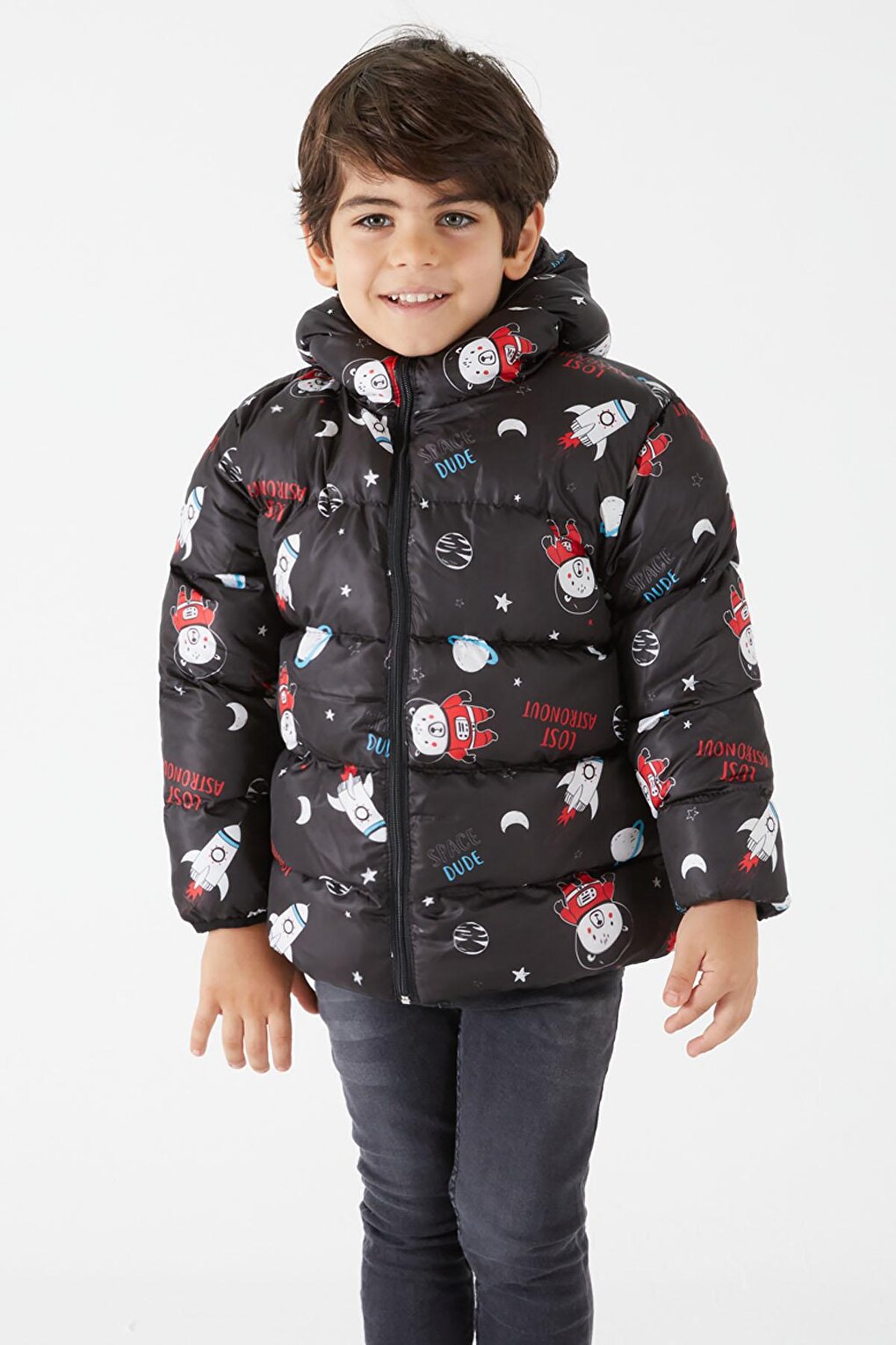 Boy's Coat Character Printed Black 15631