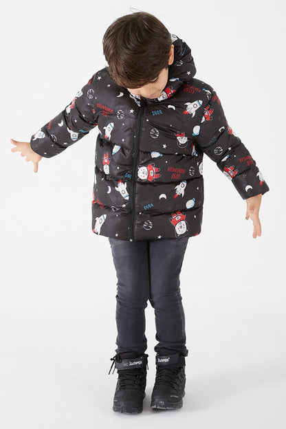 Boy's Coat Character Printed Black 15631