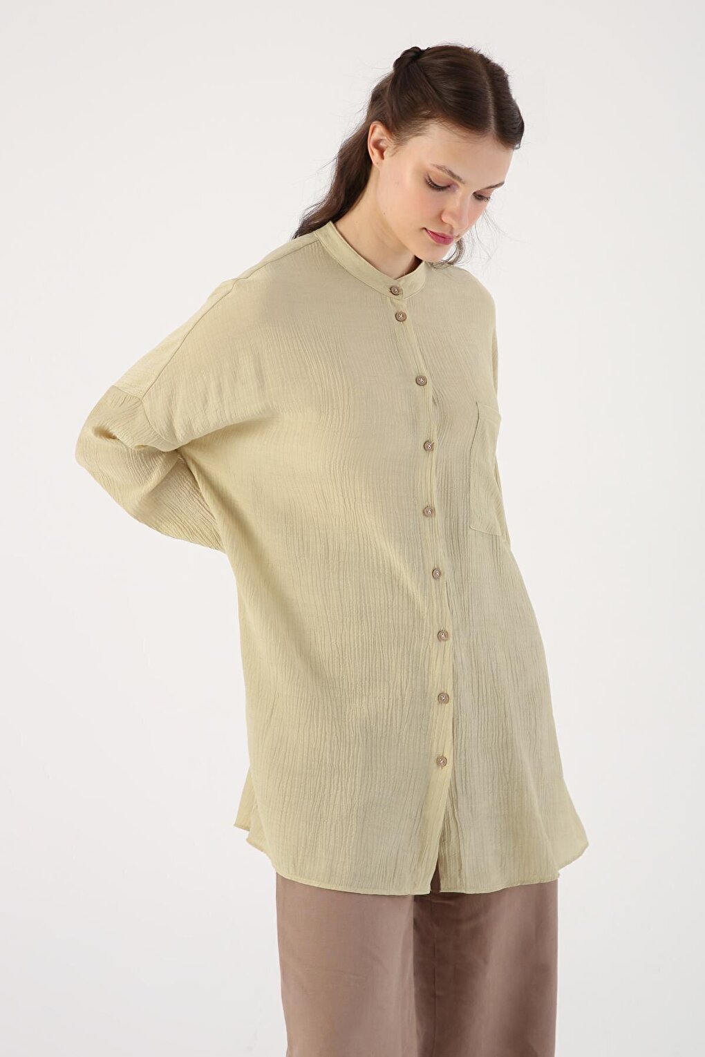 Olive Pocket Magnificent Collar Shirt Tunic