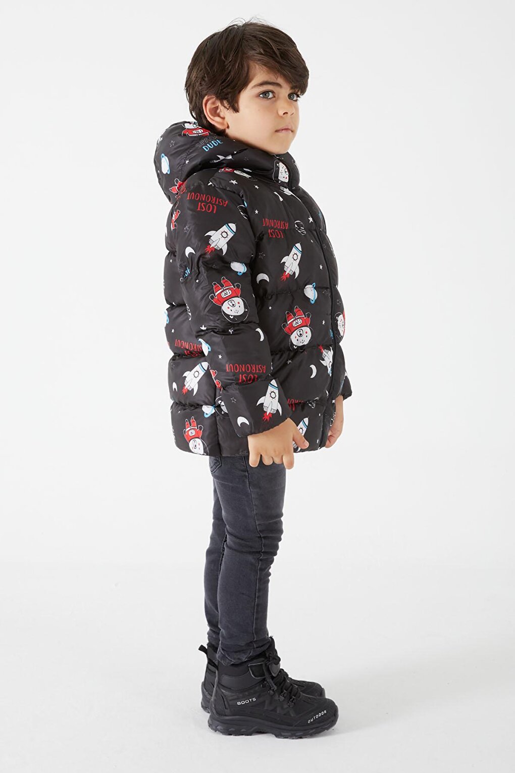 Boy's Coat Character Printed Black 15631