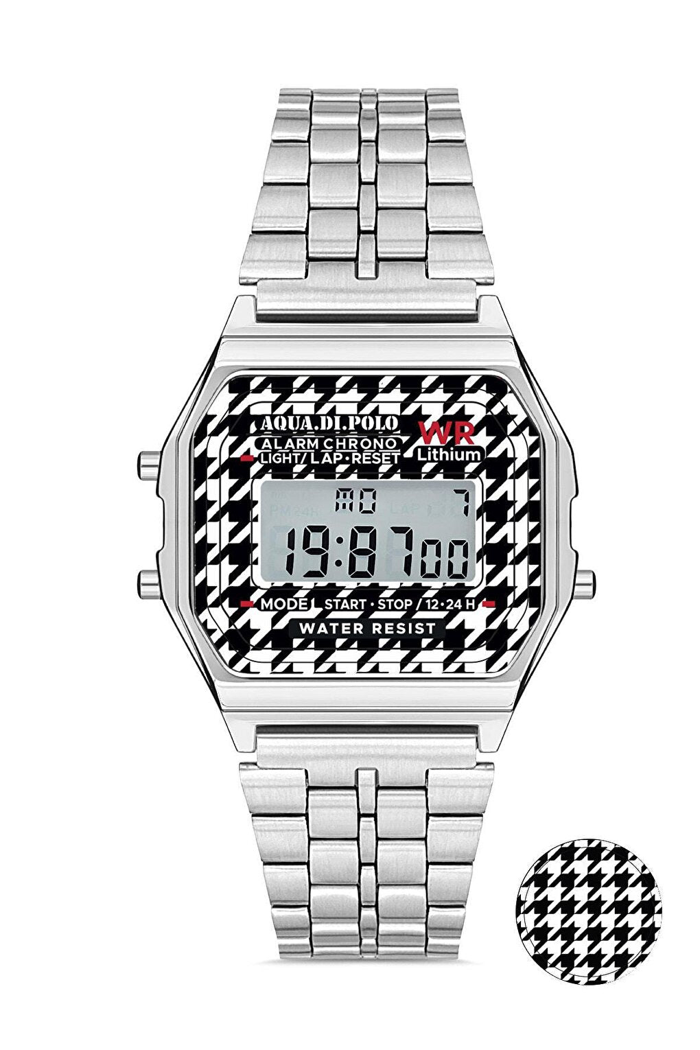 Unisex Silver Retro Plaid Digital Wristwatch Apwa064800