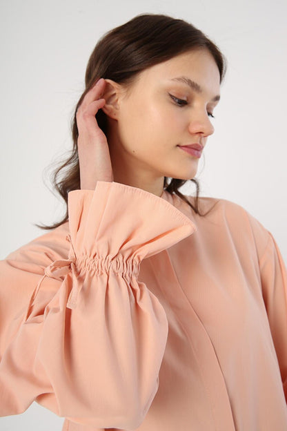 Salmon Back Pleat Detailed Magnificent Collar Shirt Tunic