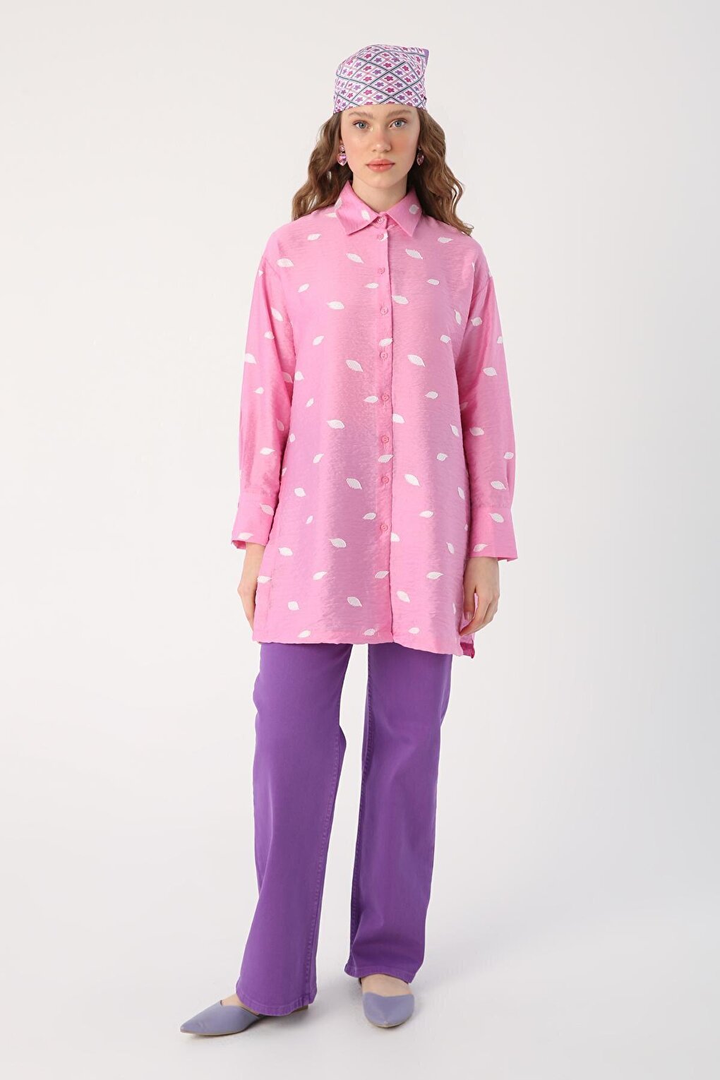 Fuchsia Oversize Slit Patterned Shirt Tunic