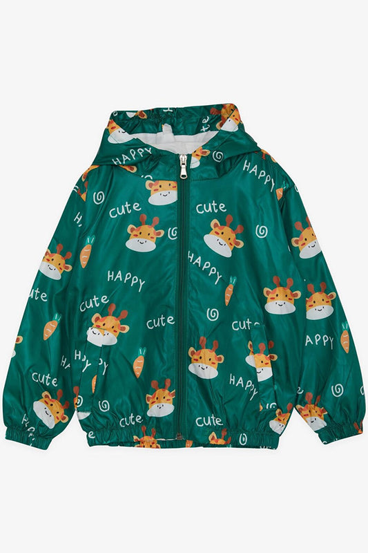 Boy's Raincoat Cute Giraffe Patterned Green (Age 1-6)