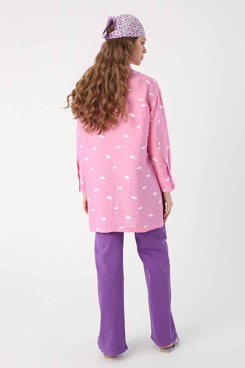 Fuchsia Oversize Slit Patterned Shirt Tunic