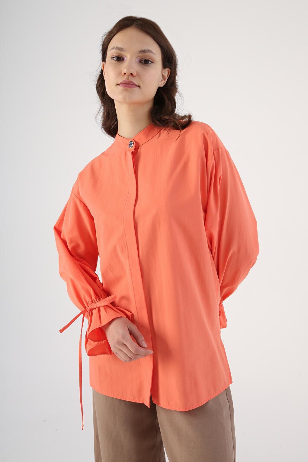 Orange Collar Shirt Tunic with Pleat Detail on the Back