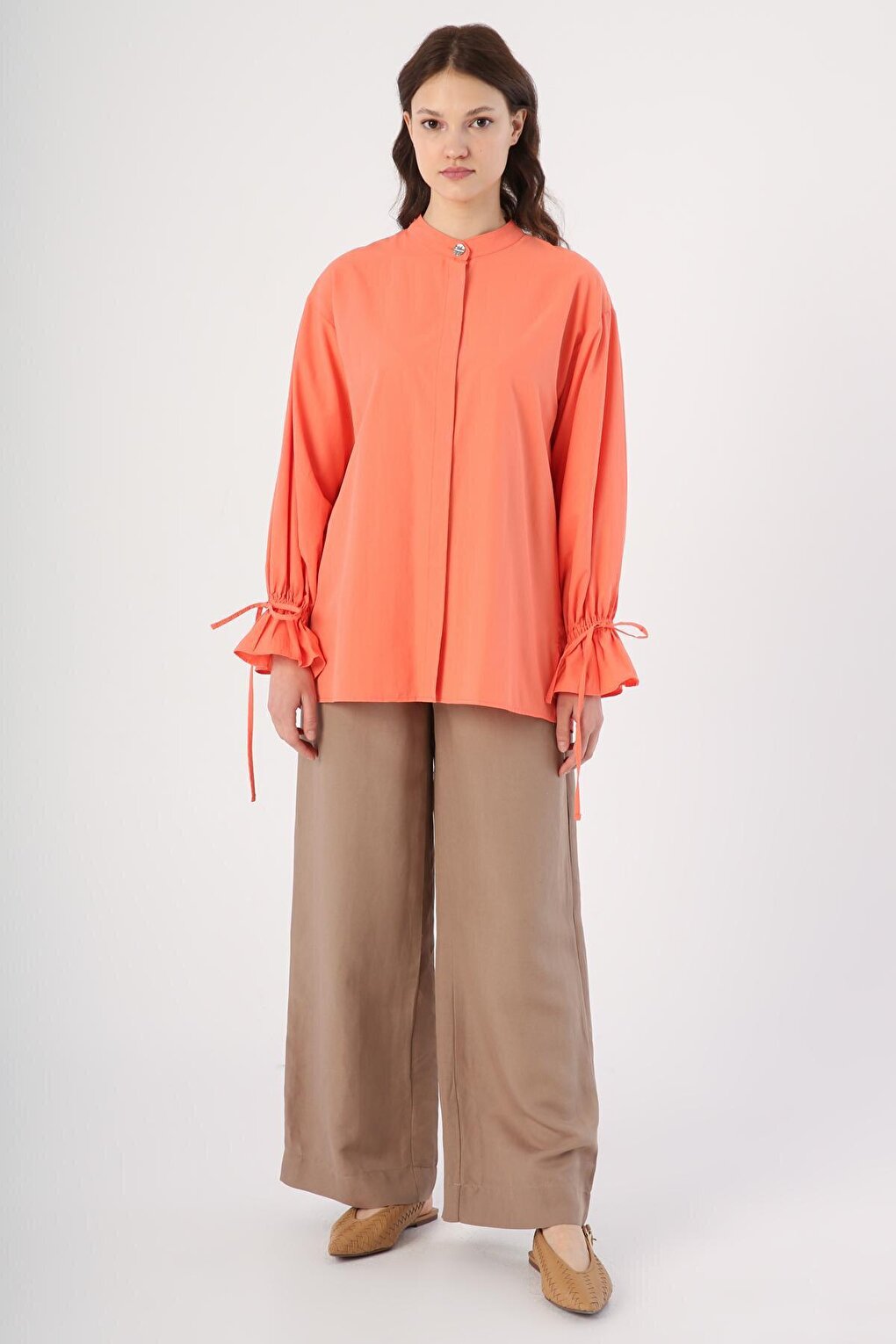 Orange Collar Shirt Tunic with Pleat Detail on the Back