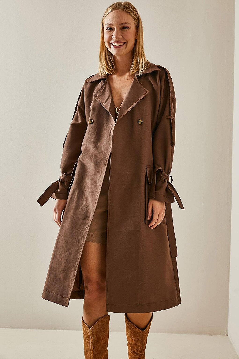 Brown Double Breasted Collar Pocket Trench Coat 4KXK4-47588-18