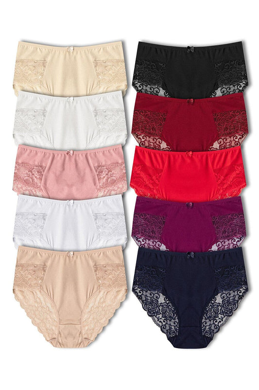 Cotton High Waist Plus Size Lace Women's Panties 10pcs