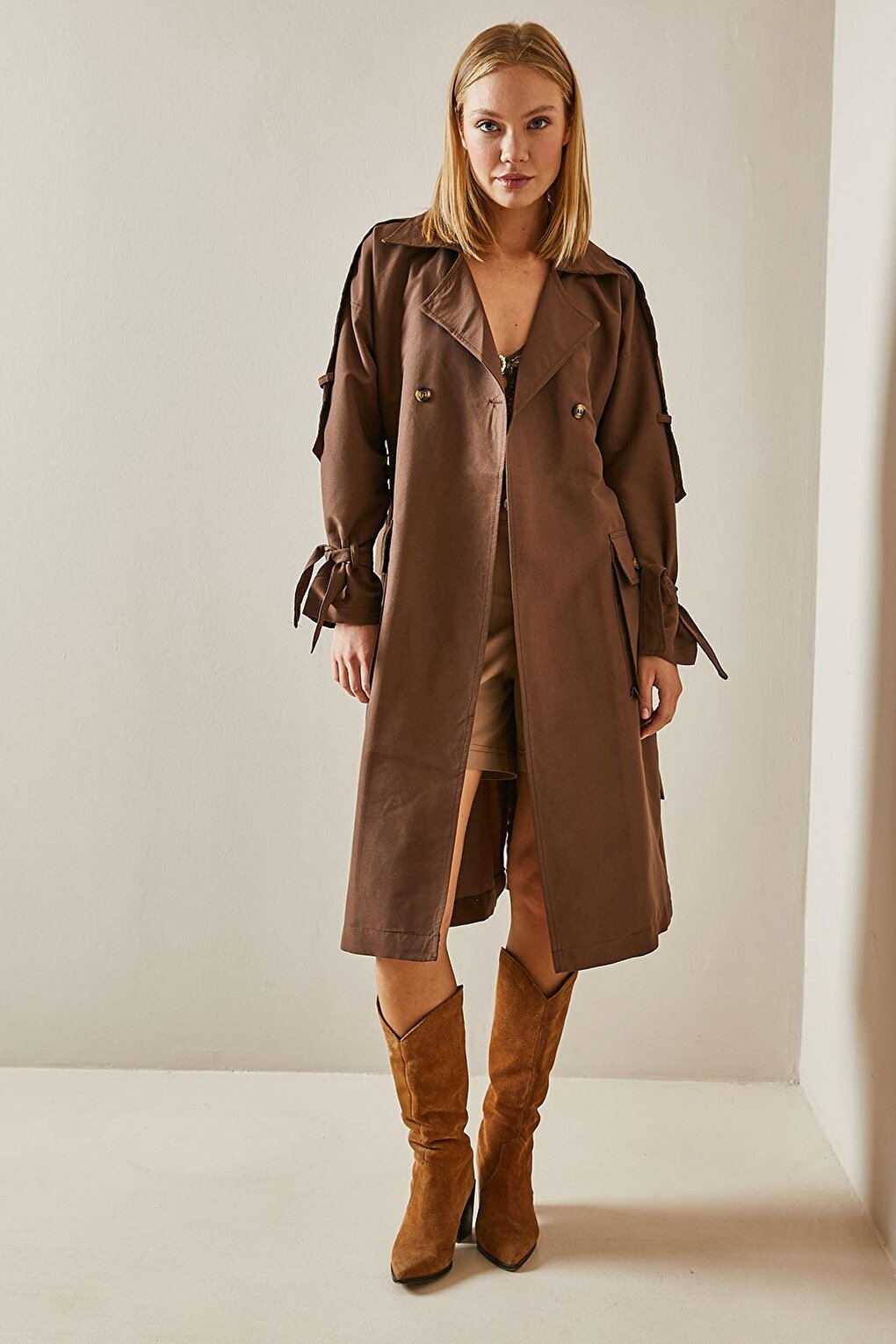 Brown Double Breasted Collar Pocket Trench Coat 4KXK4-47588-18