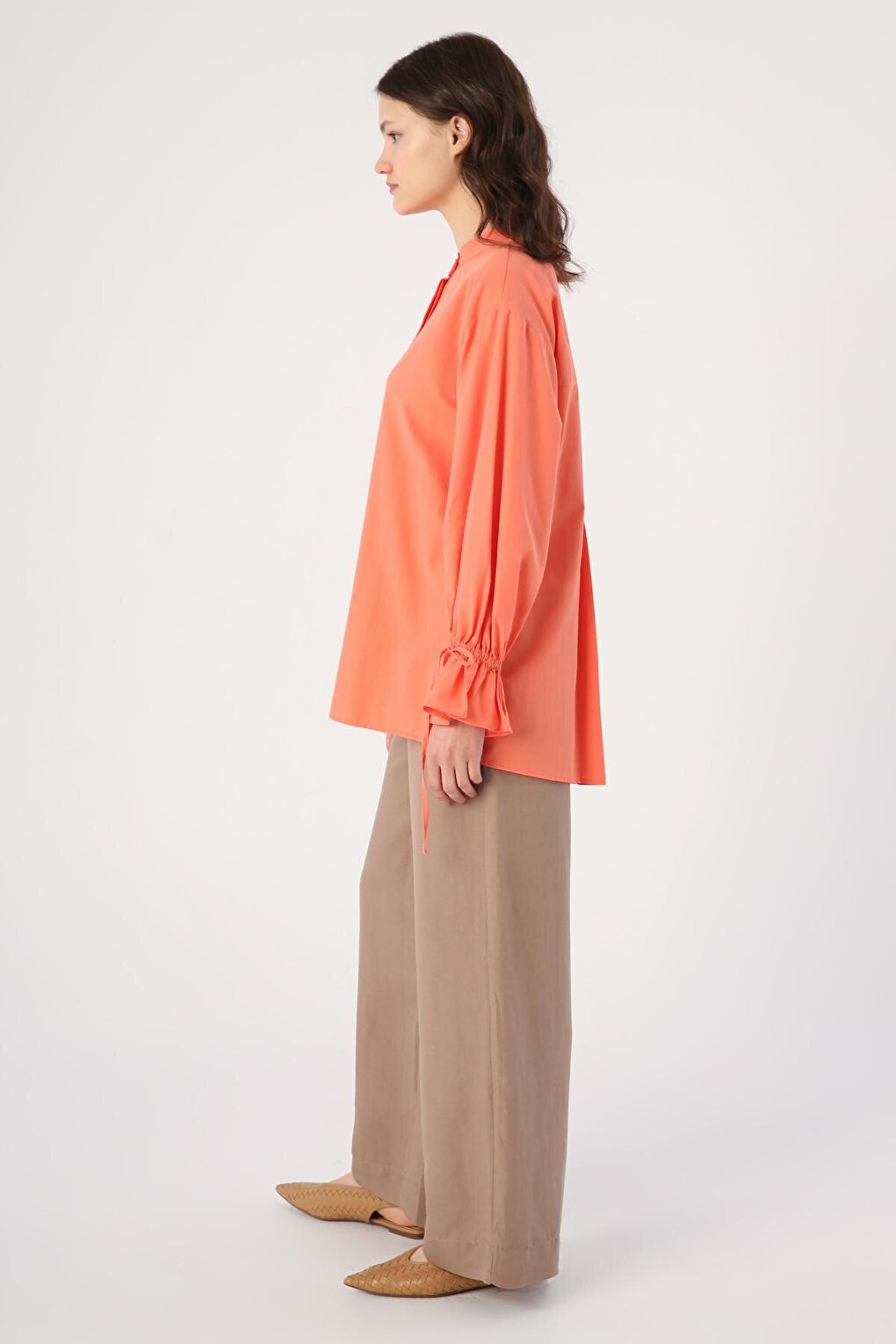 Orange Collar Shirt Tunic with Pleat Detail on the Back