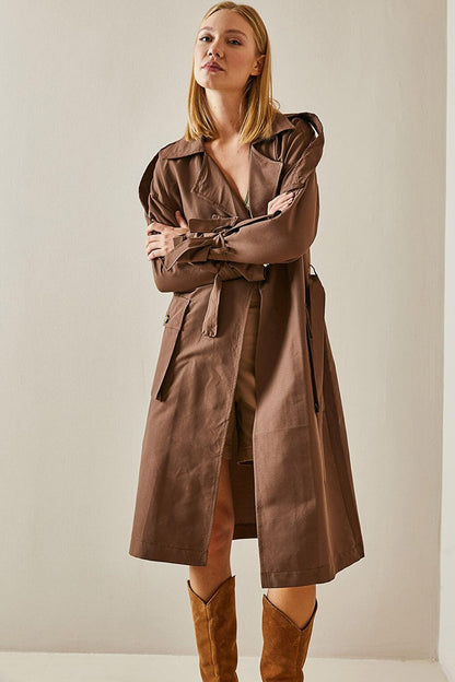 Brown Double Breasted Collar Pocket Trench Coat 4KXK4-47588-18