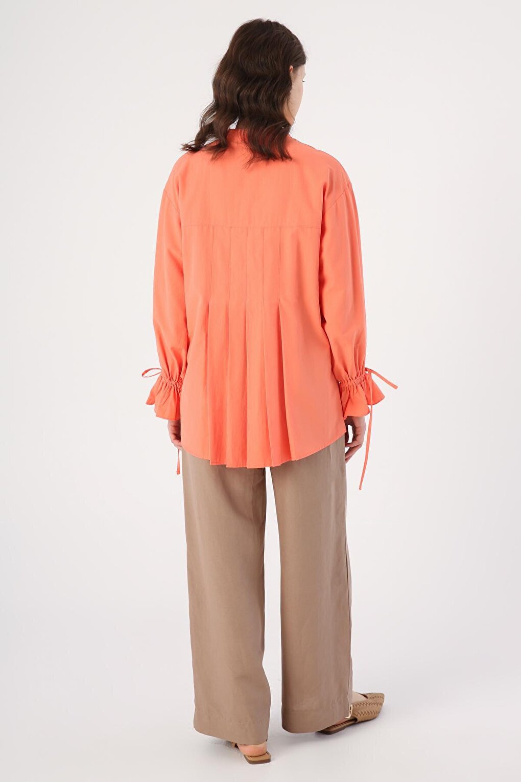 Orange Collar Shirt Tunic with Pleat Detail on the Back