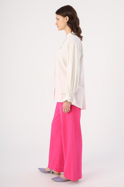 Ecru Collar Shirt Tunic with Pleat Detail on the Back