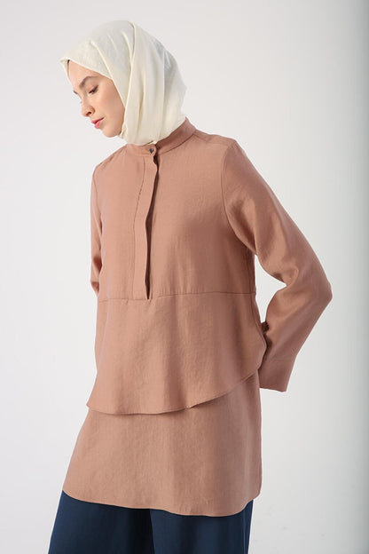 Dark Beige Flounced Collar Half Layer Tunic