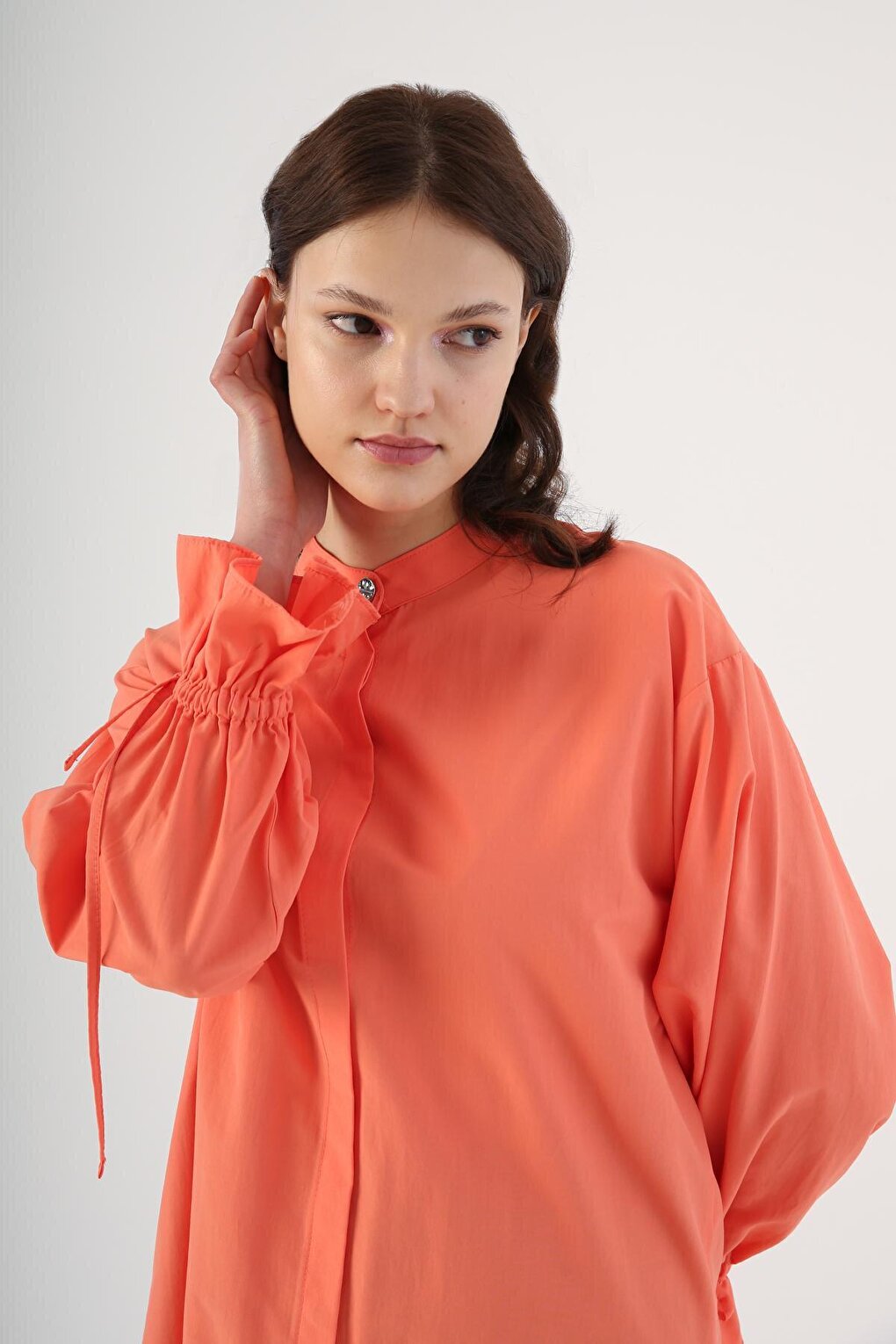 Orange Collar Shirt Tunic with Pleat Detail on the Back