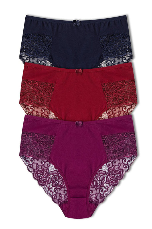 Cotton High Waist Plus Size Lace Women's Panties 3-Piece