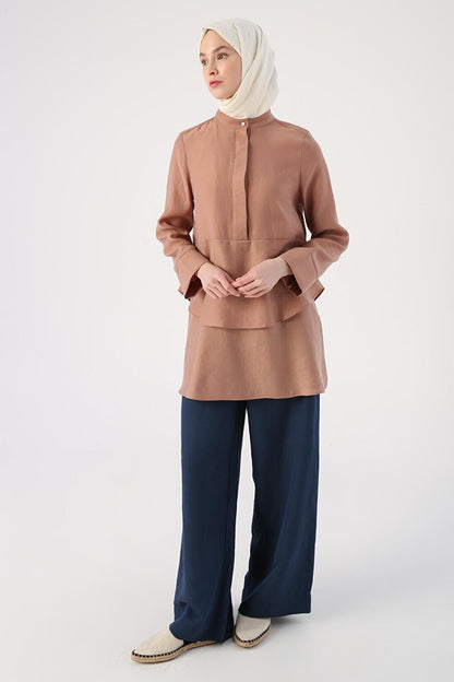 Dark Beige Flounced Collar Half Layer Tunic