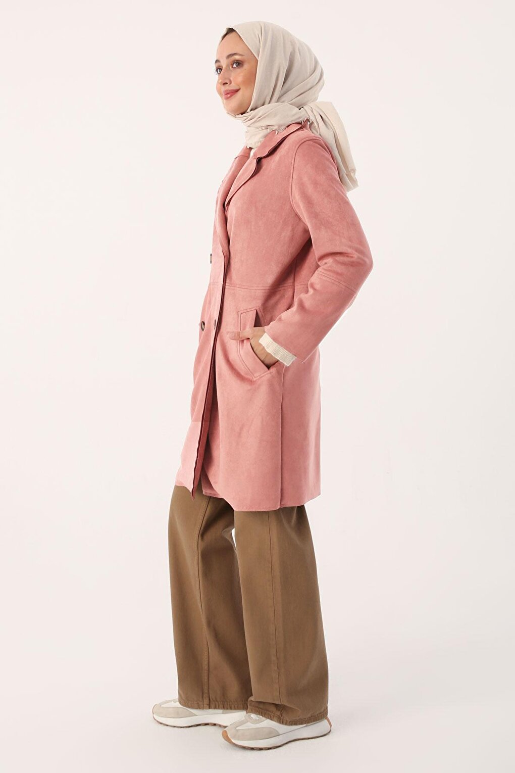 Light Rose Suede Double Breasted Blazer Jacket