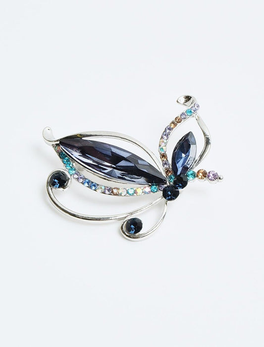 Dark Blue Shiny Stone Detailed Butterfly Figure Brooch