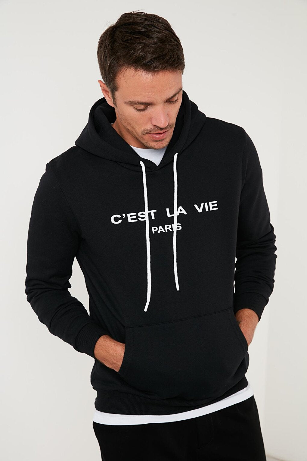 Slim Fit Hooded Kangaroo Pocket Lined Lined Sweat 568R705