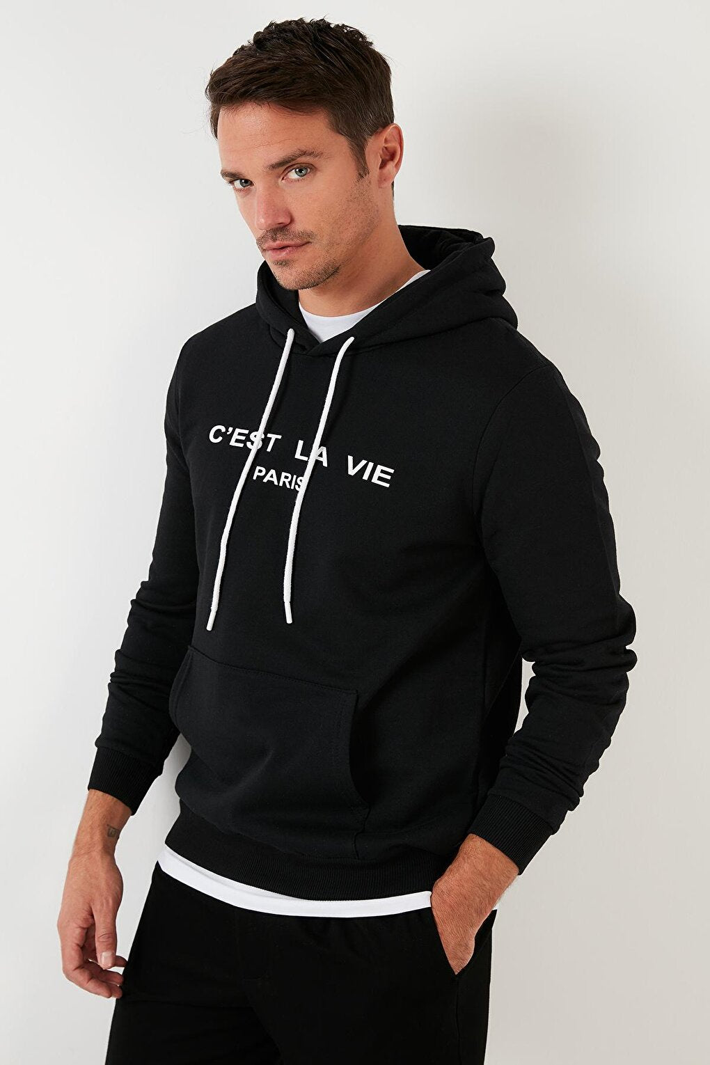 Slim Fit Hooded Kangaroo Pocket Lined Lined Sweat 568R705