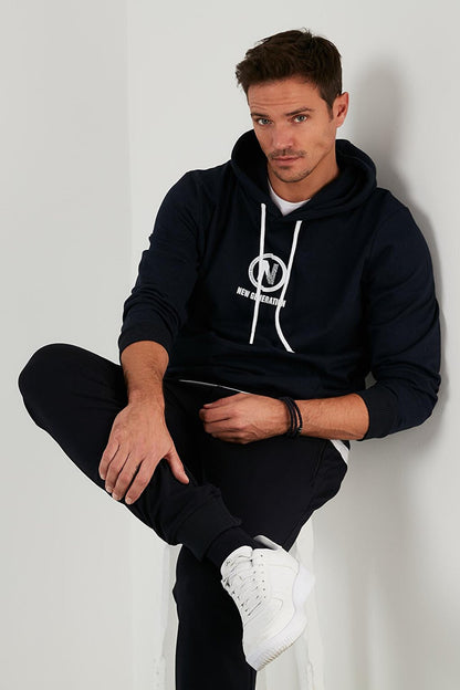 Slim Fit Hooded Kangaroo Pocket Lined Lining Sweat 568R703