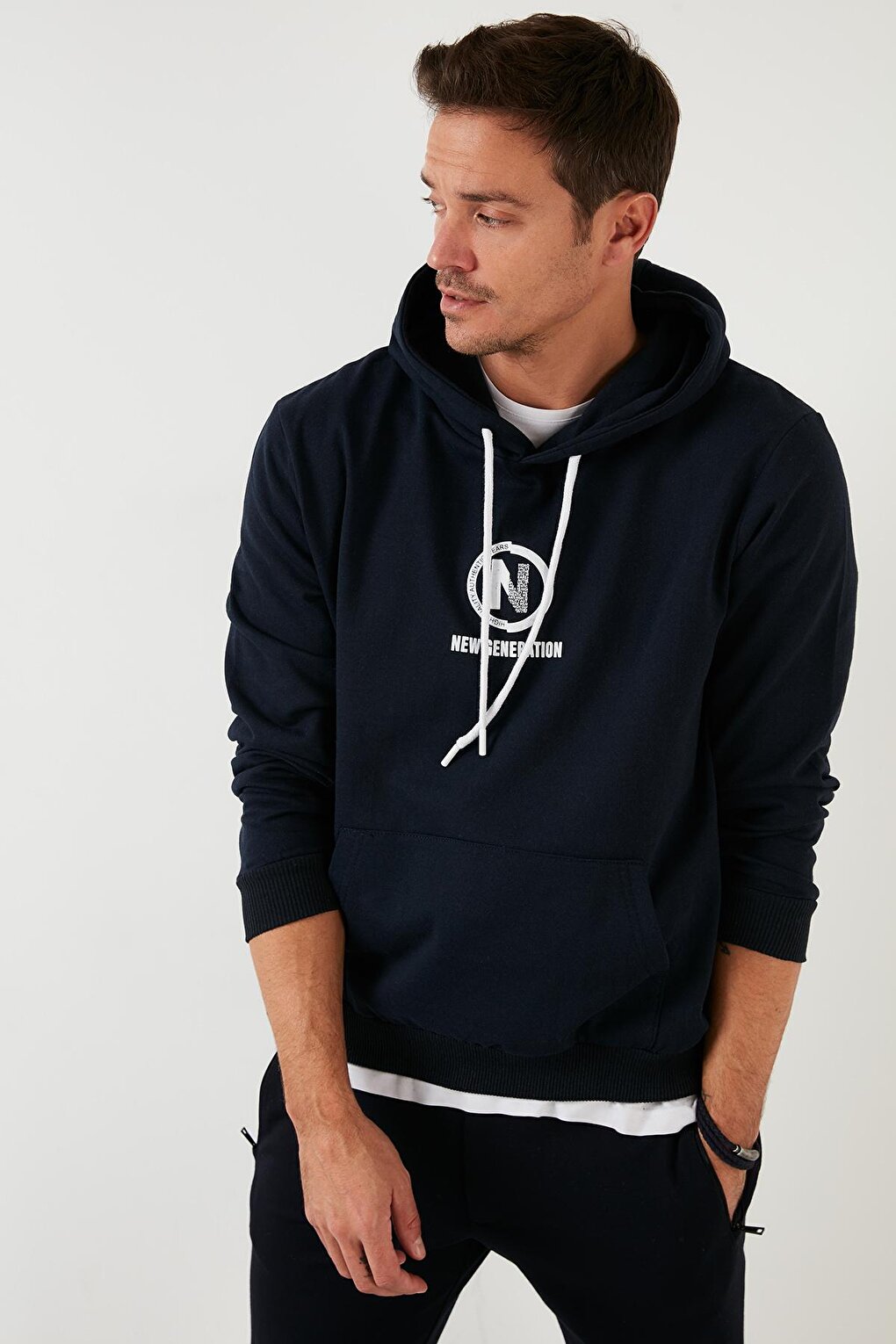 Slim Fit Hooded Kangaroo Pocket Lined Lining Sweat 568R703