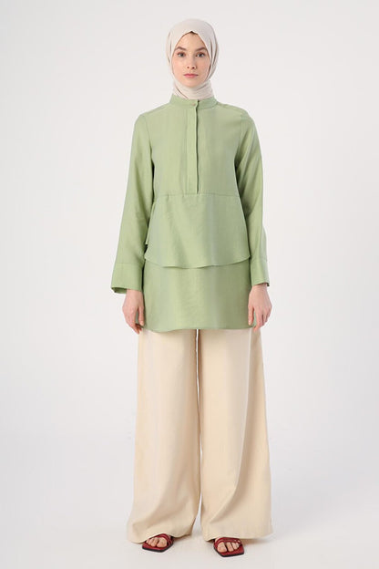 Light Green Flounced Collar Half Layer Tunic