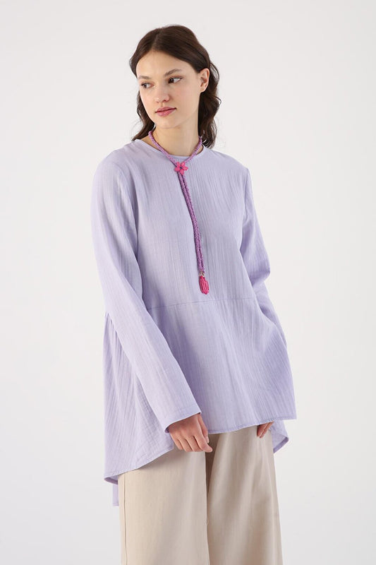 Lilac 100% Cotton Button Back Tunic with Necklace