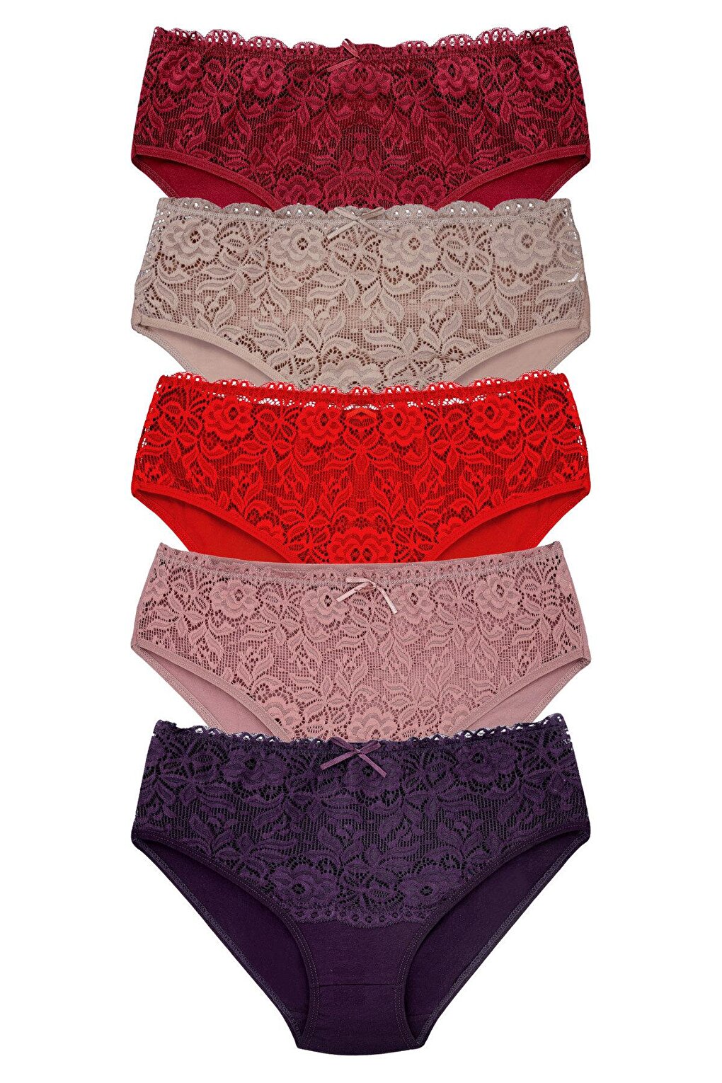 Cotton Front Waist Lace Detail Women's Panties 5-Piece